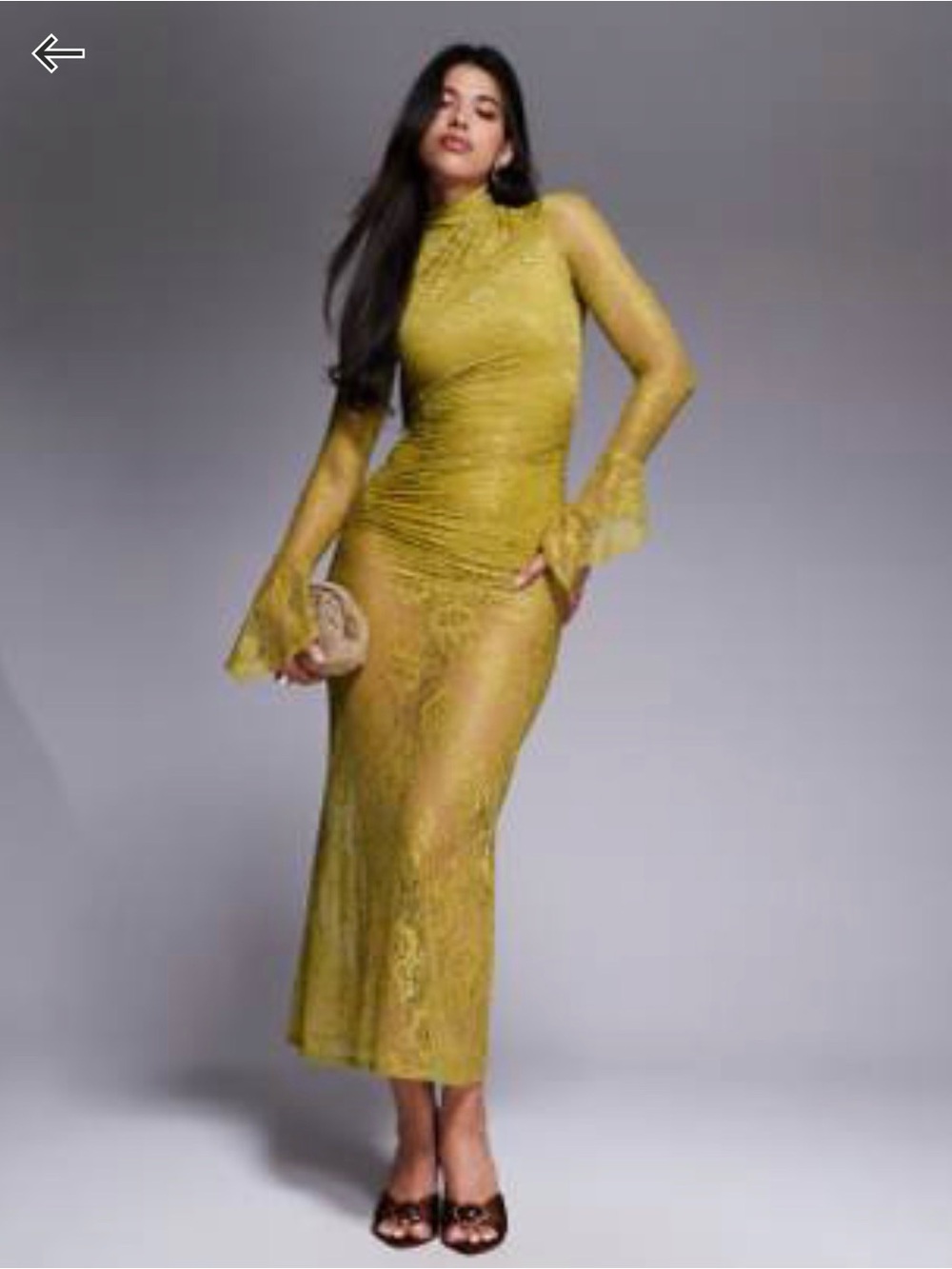 ASOS Lace Long-Sleeve Midi Dress in chartreuse